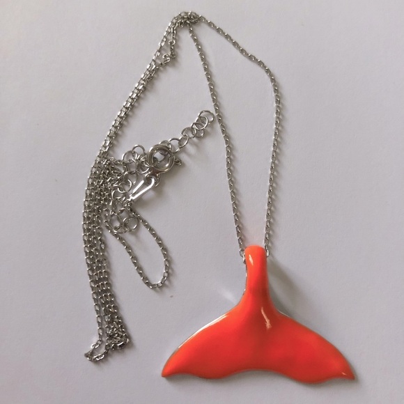 🧜‍♀️Mermaid tail 925 silver necklace hand made orange color enamel